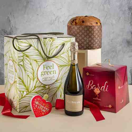 Sweet Panettone and Sparkling Wine-Food Gift Baskets for Christmas Reggio Emilia