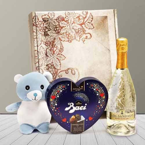 Teddy Chocolates and Sparkling Wine-Send Romantic Gifts to Italy