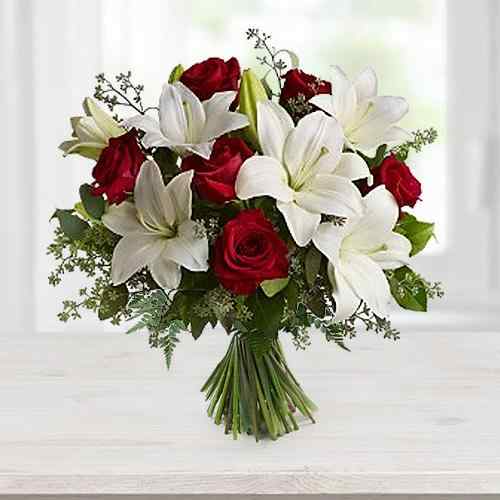 Just For You-Send Red Roses With White Lilies To Italy