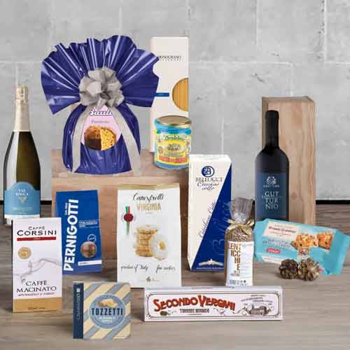 Festive Feast Gourmet Gift Basket-Christmas Gourmet Basket With Wine Delivered In Turin