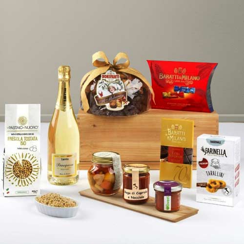 Seasons Greetings Sweet Hamper-Sweet Christmas Hamper With Sparkling Wine Delivered In Livorno